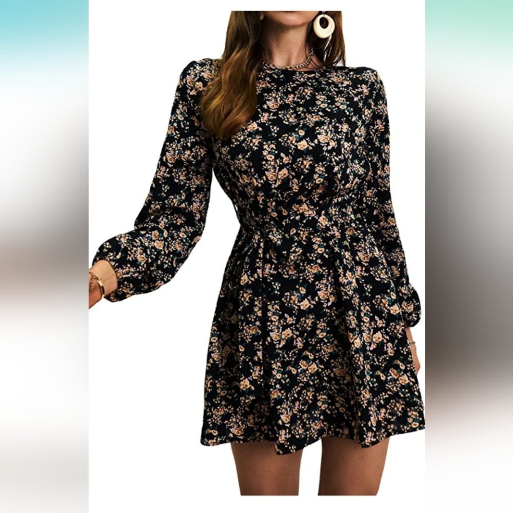 Floerns Mock neck floral Long Sleeve dress